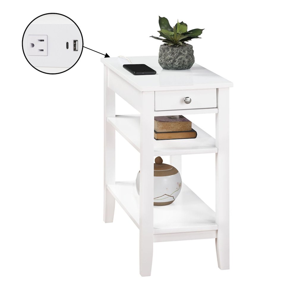 American Heritage 1 Drawer Chairside End Table with Charging Station and Shelves. Picture 3