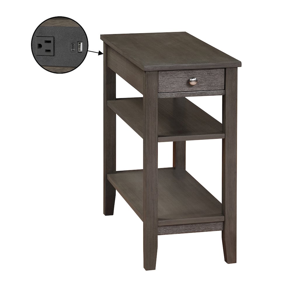 American Heritage 1 Drawer Chairside End Table with Charging Station and Shelves. Picture 1