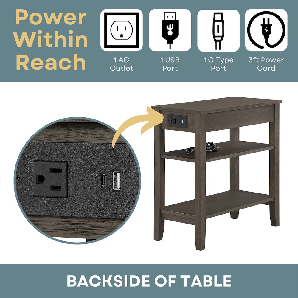 American Heritage 1 Drawer Chairside End Table with Charging Station and Shelves. Picture 5