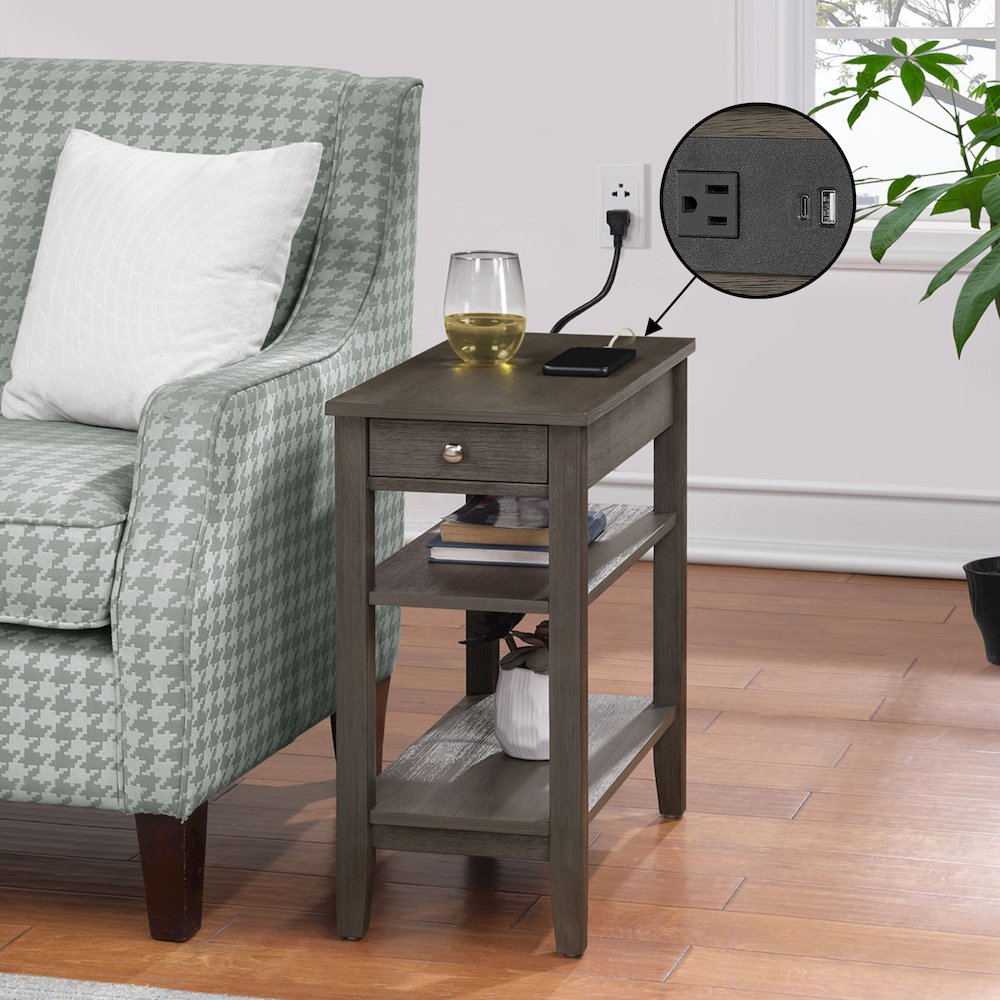 American Heritage 1 Drawer Chairside End Table with Charging Station and Shelves. Picture 2