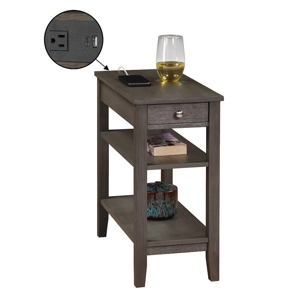 American Heritage 1 Drawer Chairside End Table with Charging Station and Shelves. Picture 3