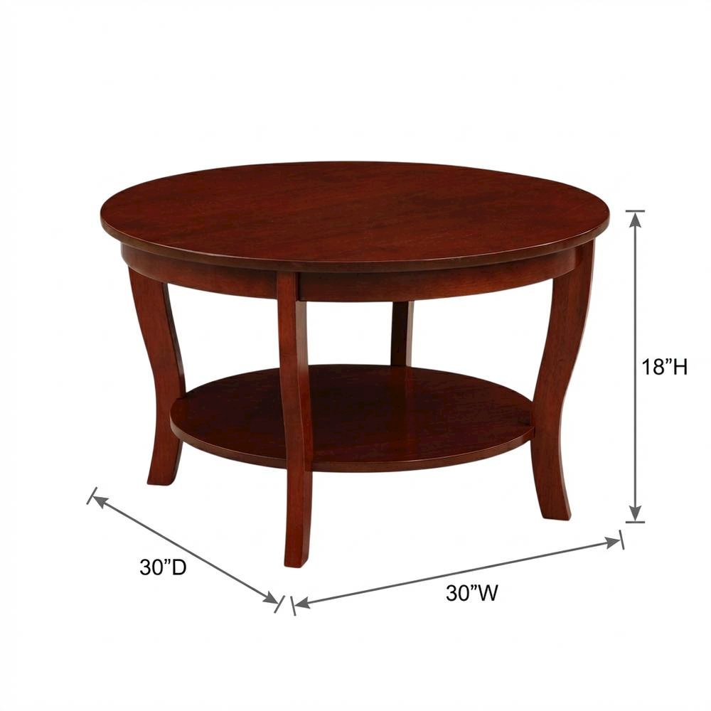 Distressed Round Coffee Table with Shelf in Classic Style, 30-Inch Diameter. Picture 7