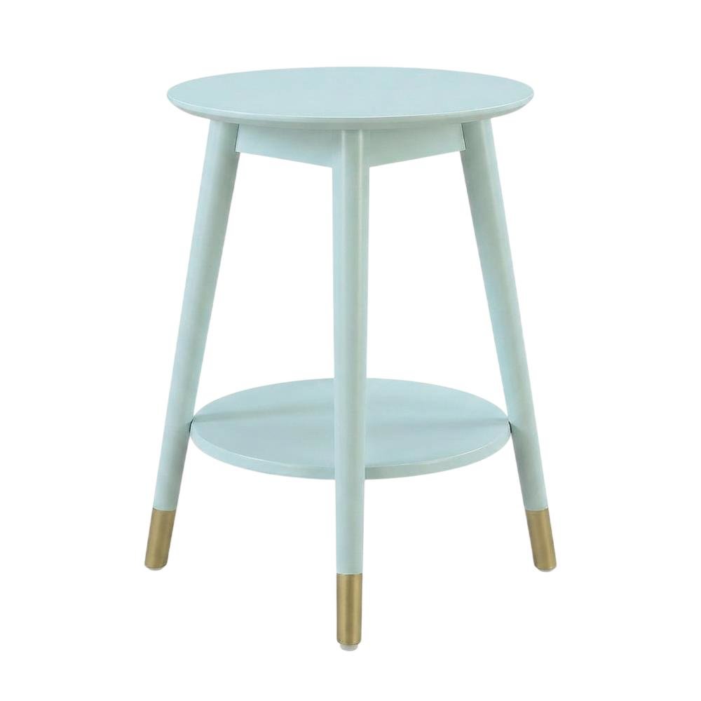 Mid Century Round End Table with Bottom Shelf for Living Room Space. Picture 4