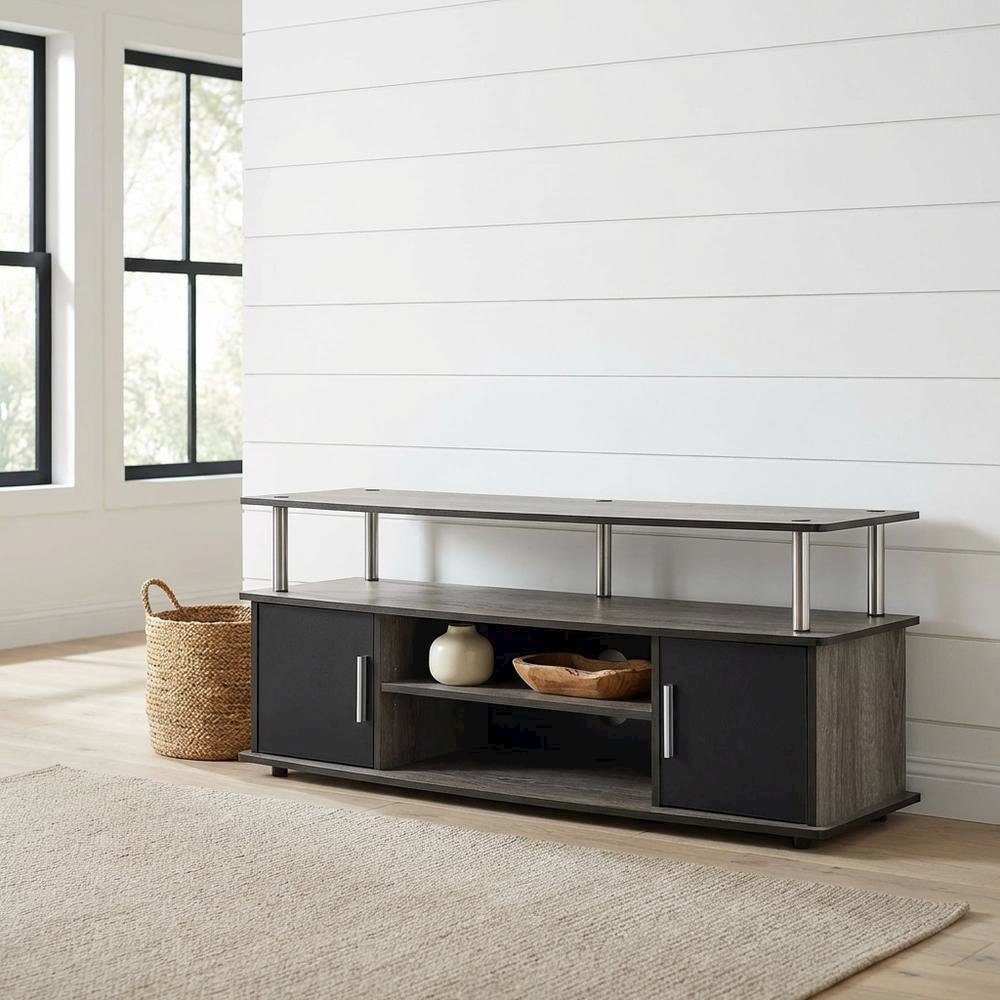 Weathered Gray, Black TV Stand, Cabinets, Shelves, up to 55 Inch TVs. Picture 2
