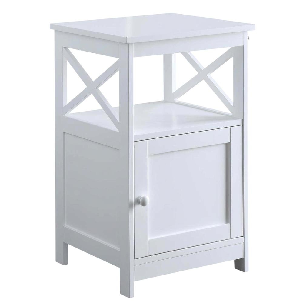 Black wooden end table with storage cabinet for living room or bedroom. Picture 1