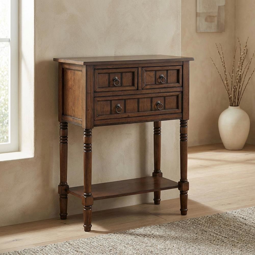 Brown Hall Table, MDF Dark Oak Finish, Slim Entryway Console. Picture 2