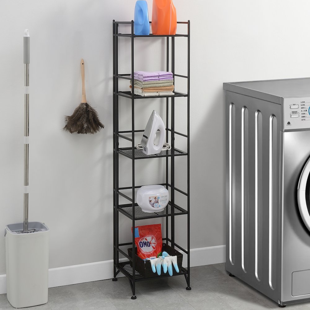 Xtra Storage 5 Tier Folding Metal Shelf Black. Picture 2