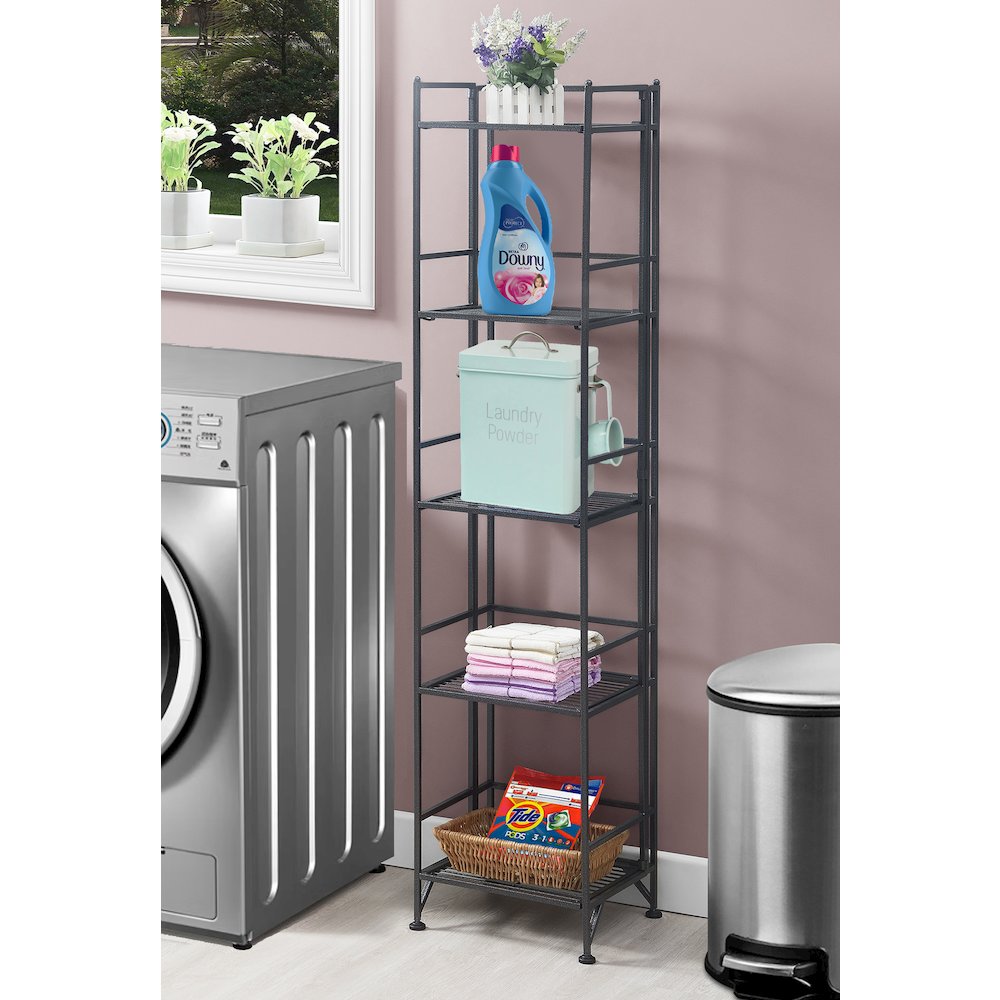 Xtra Storage 5 Tier Folding Metal Shelf, Gray. Picture 2