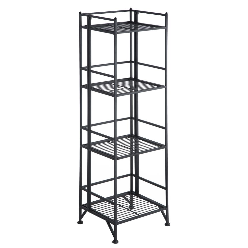 Xtra Storage 4 Tier Folding Metal Shelf Black. Picture 1