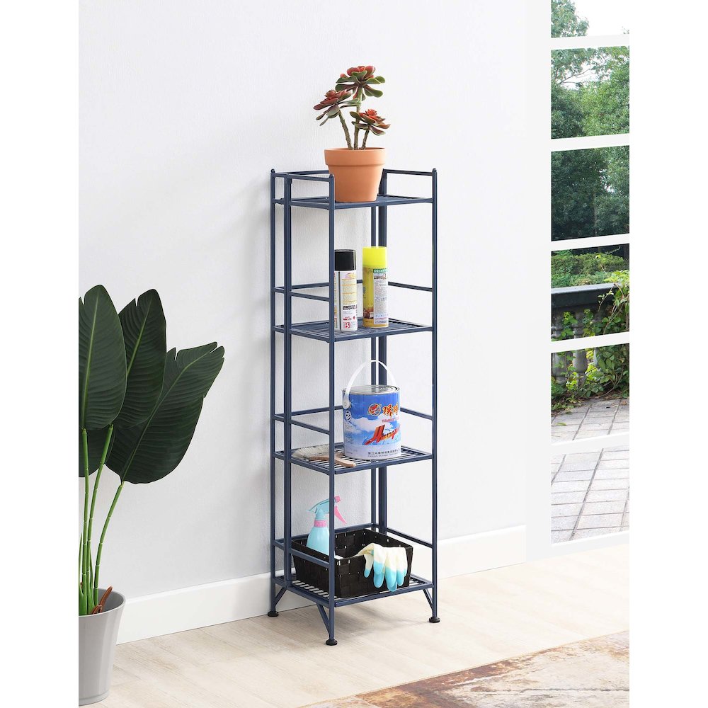 Xtra Storage 4 Tier Folding Metal Shelf Cobalt Blue. Picture 2
