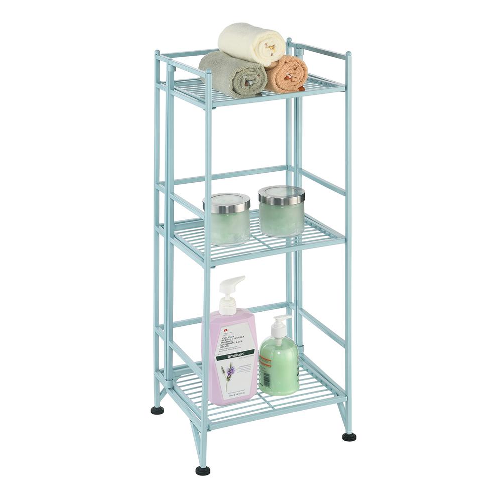 Xtra Storage 3 Tier Folding Metal Shelf Blue. Picture 2