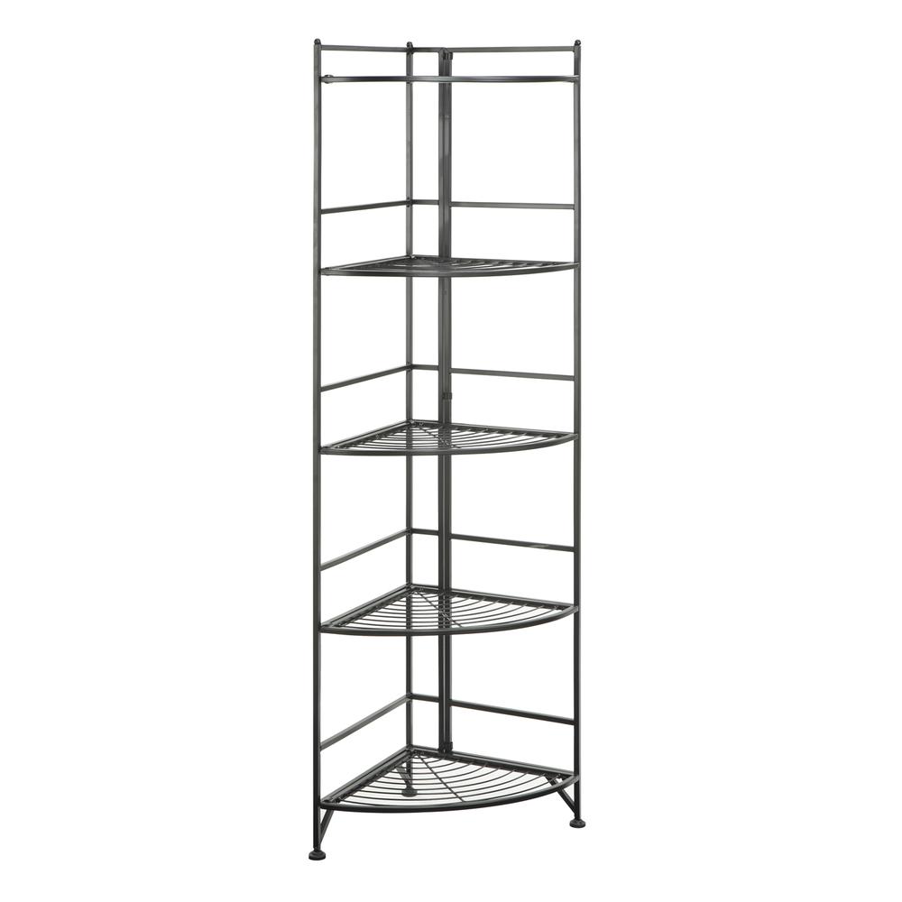 Xtra Storage 5 Tier Folding Metal Corner Shelf Black. Picture 2