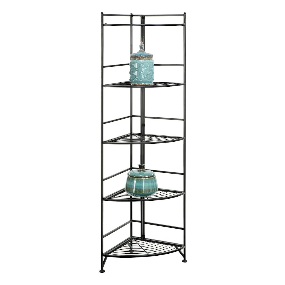 Xtra Storage 5 Tier Folding Metal Corner Shelf Black. Picture 3