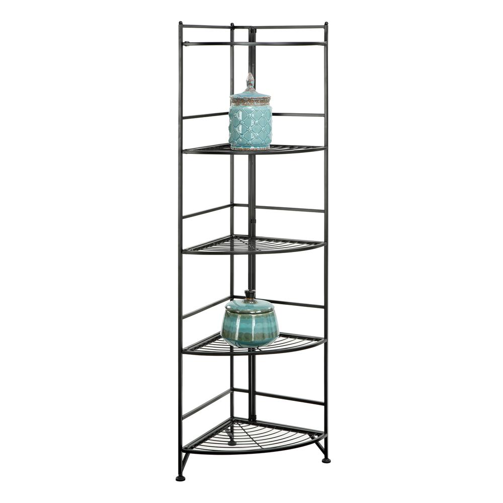 Xtra Storage 5 Tier Folding Metal Corner Shelf Black. Picture 1