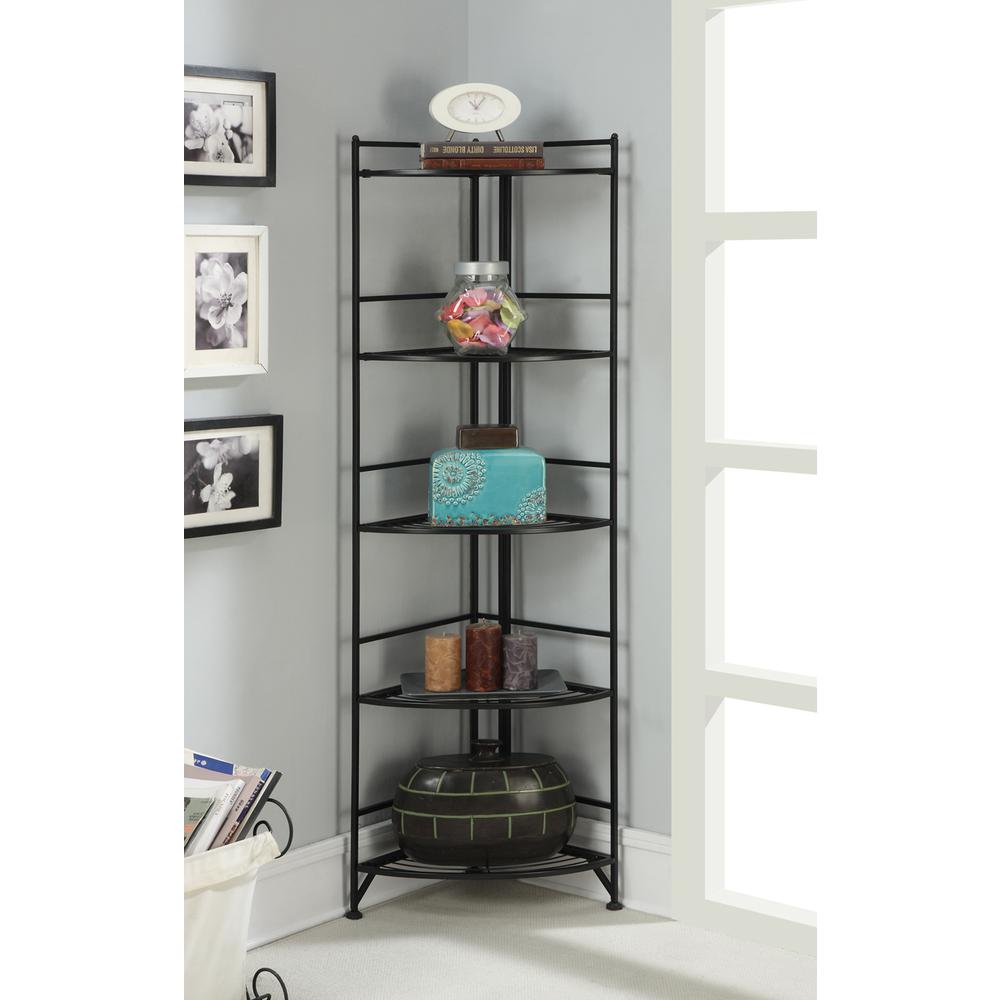 Xtra Storage 5 Tier Folding Metal Corner Shelf Black. Picture 3