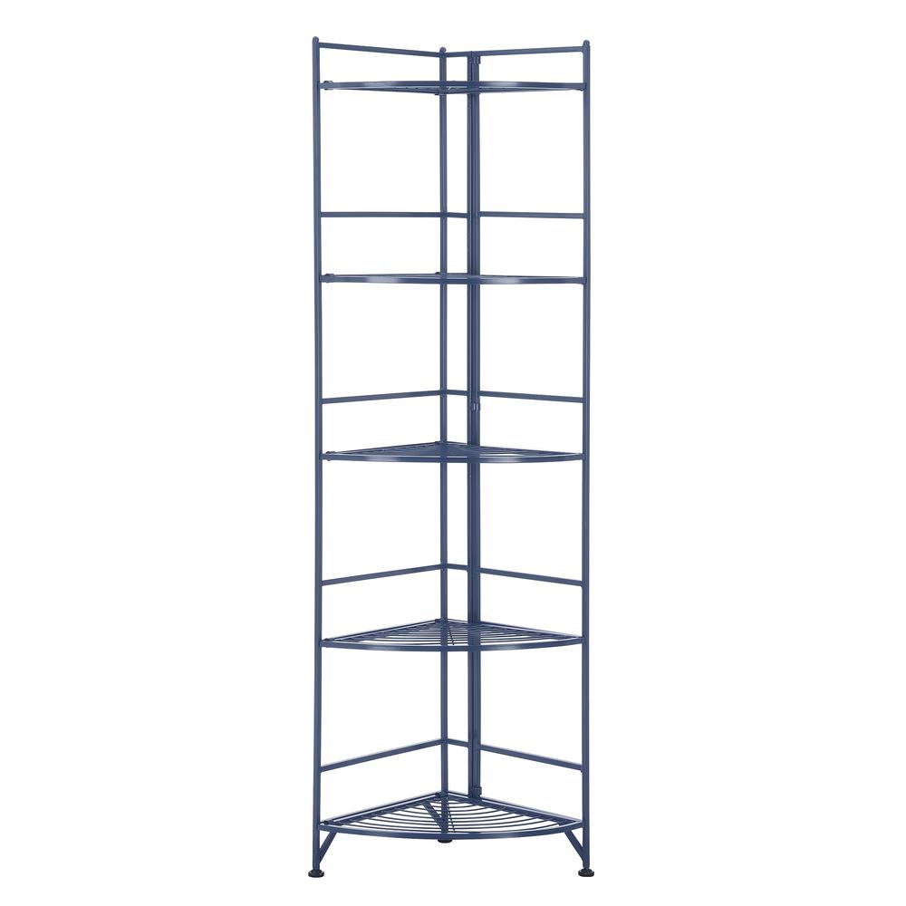 Xtra Storage 5 Tier Folding Metal Corner Shelf Cobalt Blue. Picture 1