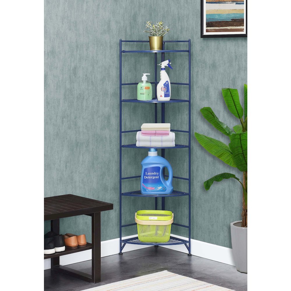 Xtra Storage 5 Tier Folding Metal Corner Shelf Cobalt Blue. Picture 2