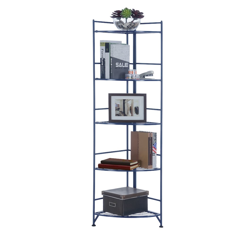 Xtra Storage 5 Tier Folding Metal Corner Shelf Cobalt Blue. Picture 3