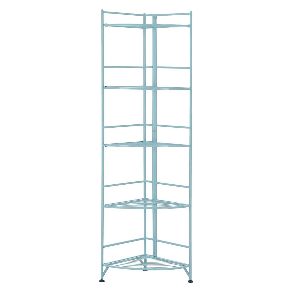 Xtra Storage 5 Tier Folding Metal Corner Shelf Sea Foam. Picture 1