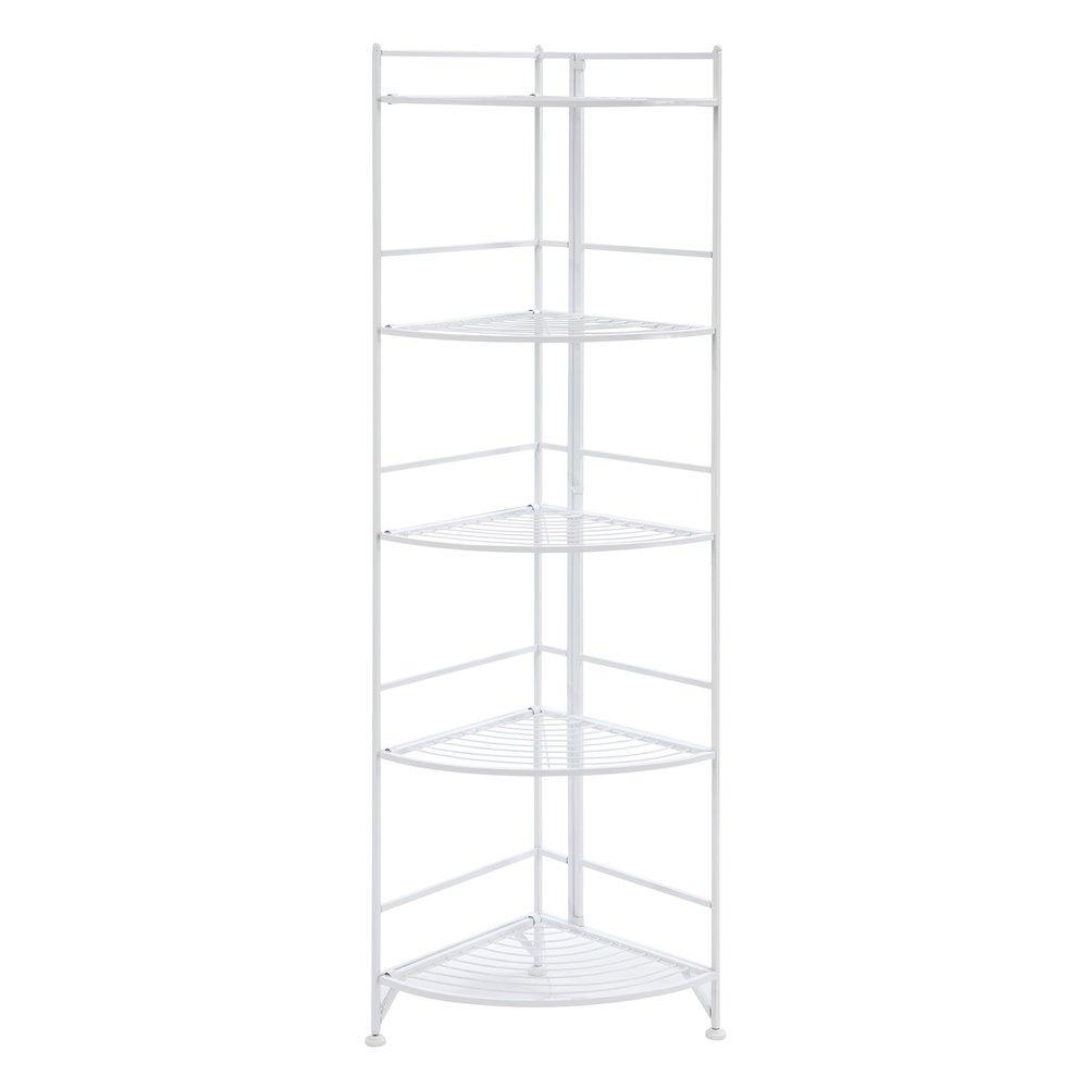 Xtra Storage 5 Tier Folding Metal Corner Shelf White. Picture 1