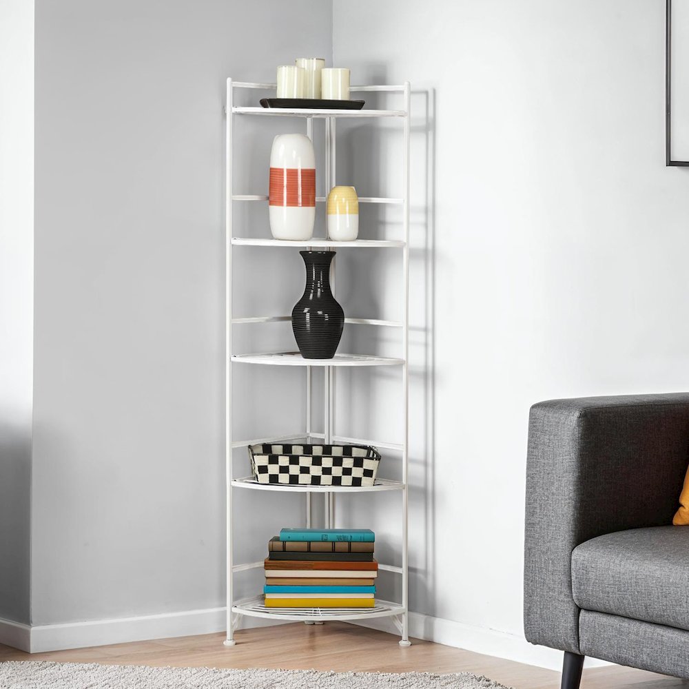 Xtra Storage 5 Tier Folding Metal Corner Shelf White. Picture 2