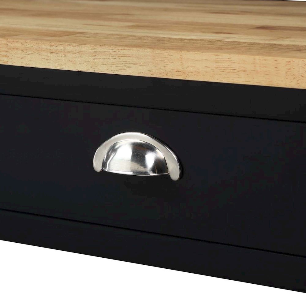 American Heritage 3 Tier Butcher Block Kitchen Cart with Drawers, Butcher Block/Black. Picture 6