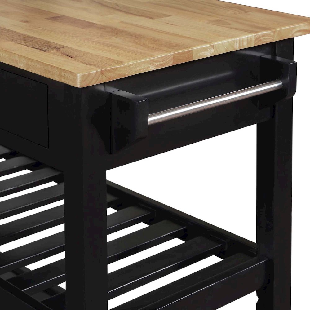 American Heritage 3 Tier Butcher Block Kitchen Cart with Drawers, Butcher Block/Black. Picture 7