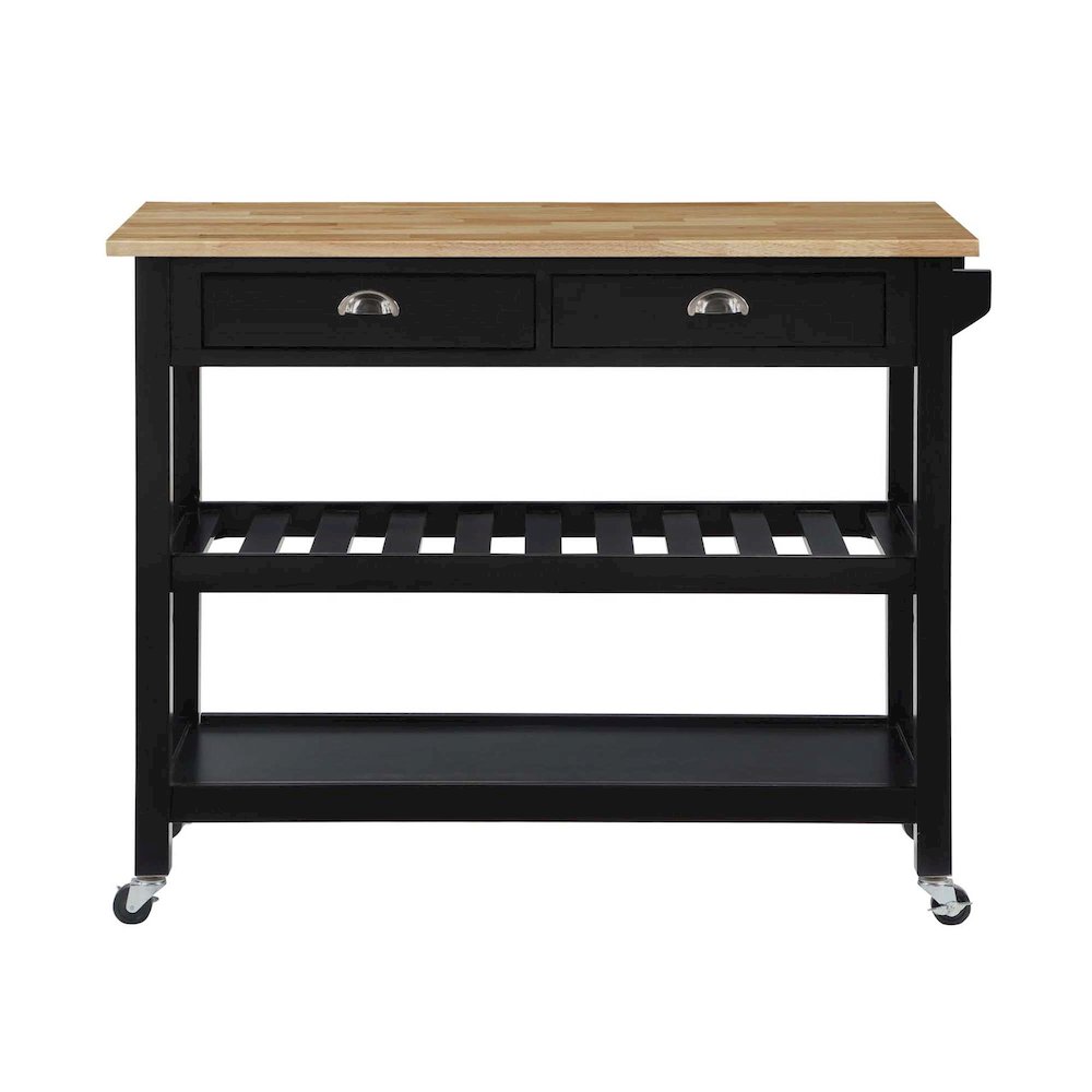 American Heritage 3 Tier Butcher Block Kitchen Cart with Drawers, Butcher Block/Black. Picture 5