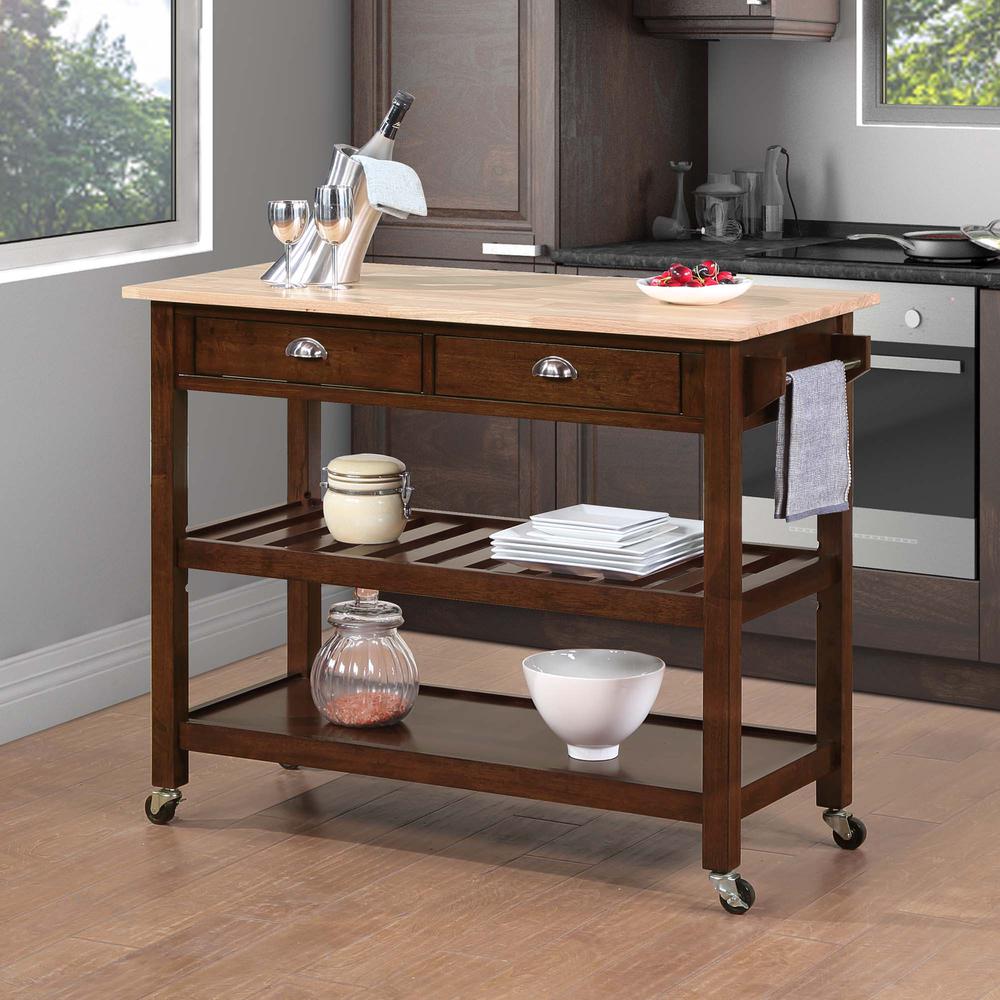 American Heritage 3 Tier Butcher Block Kitchen Cart with Drawers. Picture 3