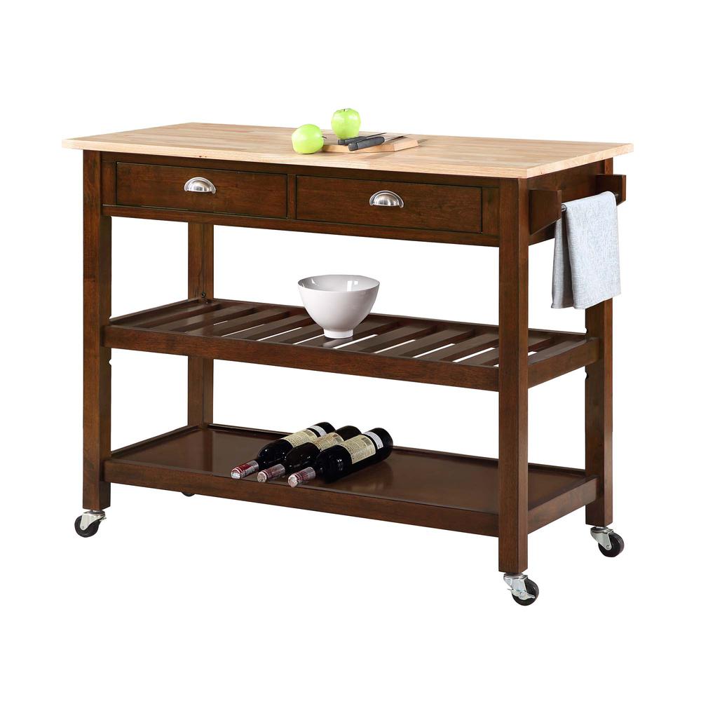 American Heritage 3 Tier Butcher Block Kitchen Cart with Drawers. Picture 2
