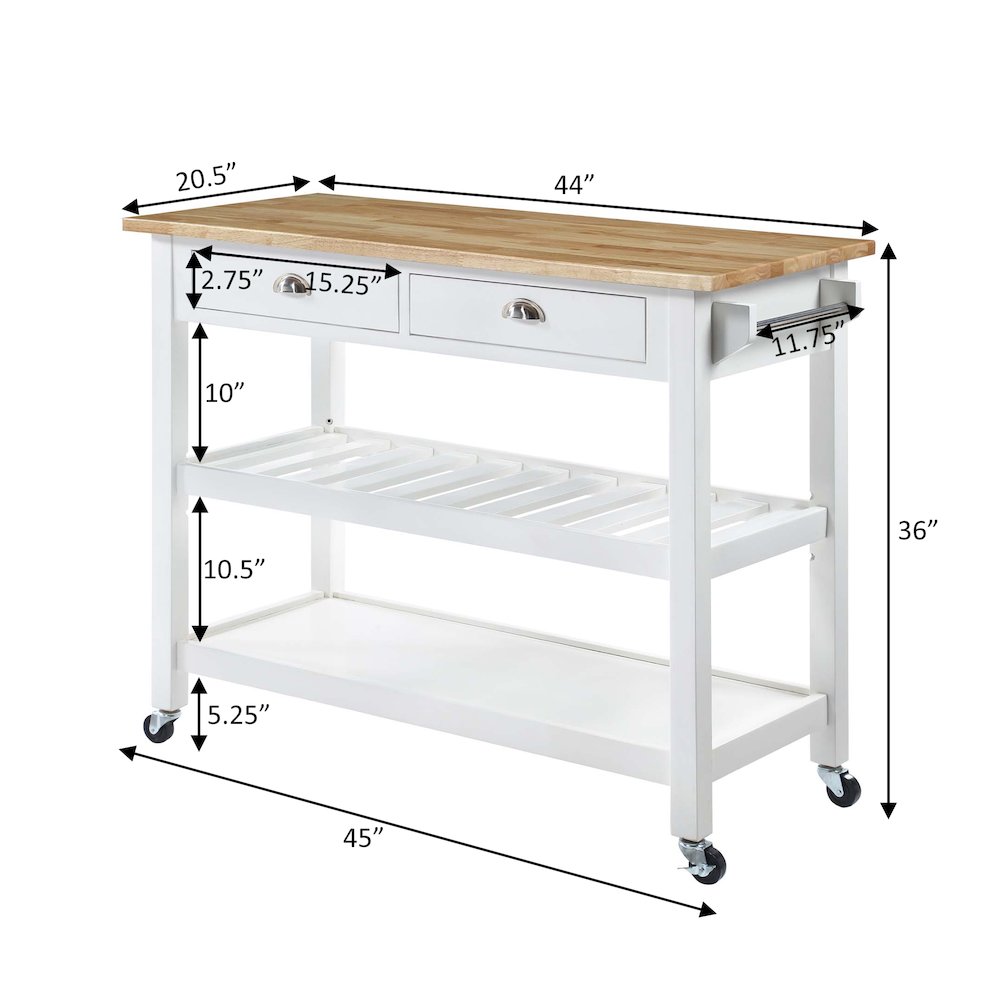 American Heritage 3 Tier Butcher Block Kitchen Cart with Drawers. Picture 9