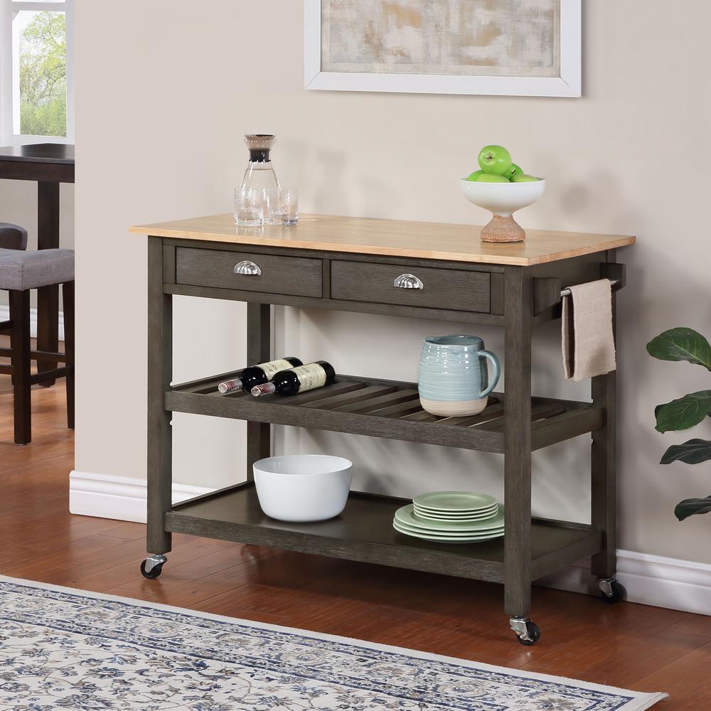 American Heritage 3 Tier Butcher Block Kitchen Cart with Drawers. Picture 3