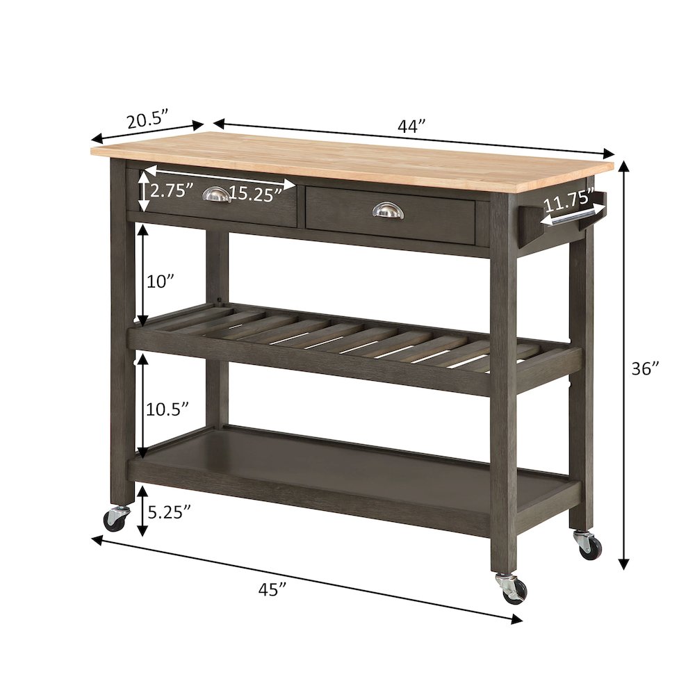 American Heritage 3 Tier Butcher Block Kitchen Cart with Drawers. Picture 9