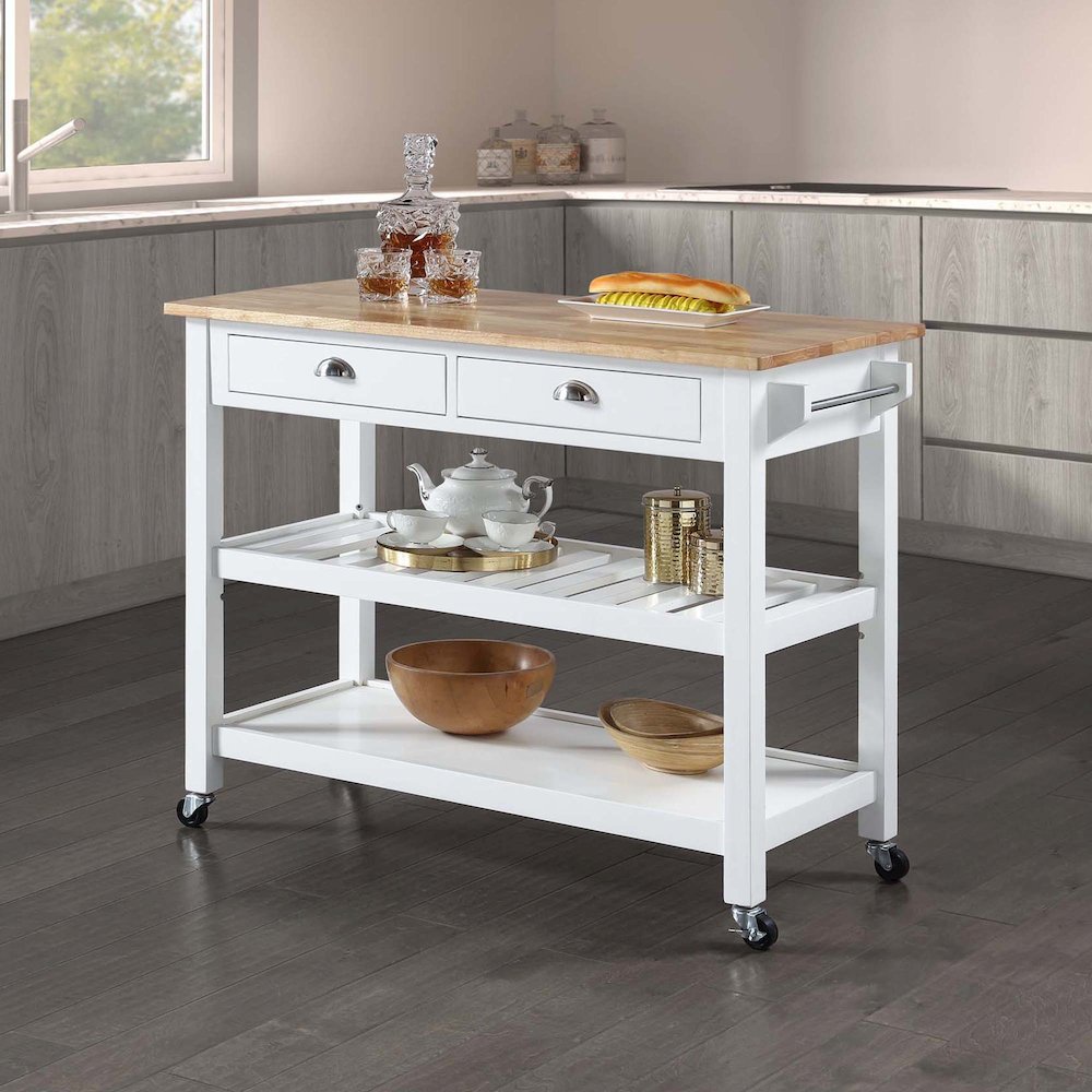 American Heritage 3 Tier Butcher Block Kitchen Cart with Drawers. Picture 2