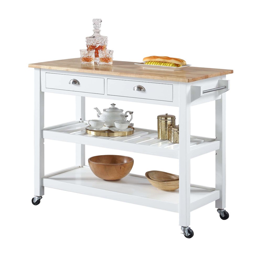 American Heritage 3 Tier Butcher Block Kitchen Cart with Drawers. Picture 3