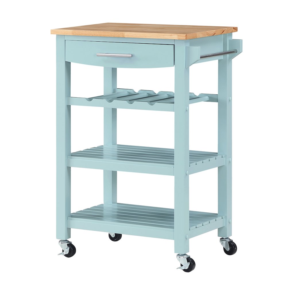 Ellaine 4 Tier Butcher Block Kitchen Cart with Drawer and Wine Rack. Picture 1