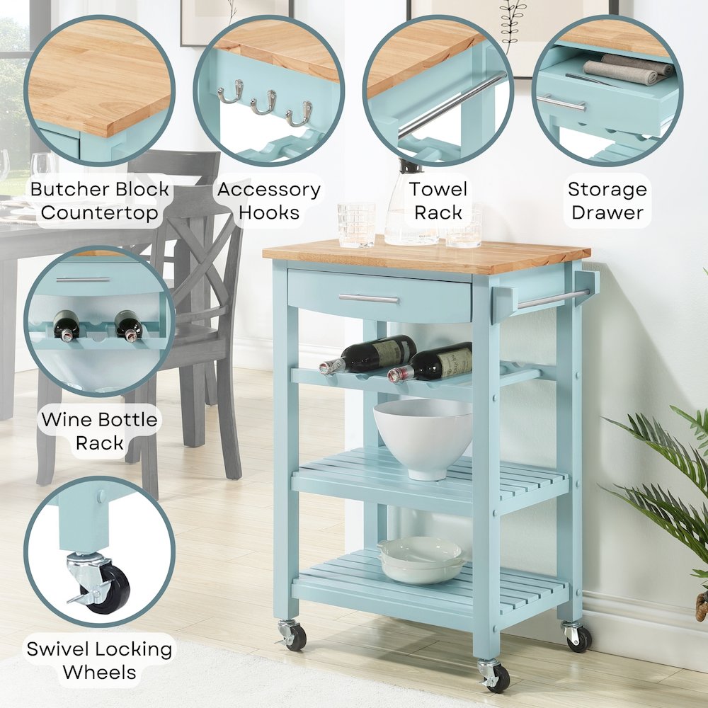 Ellaine 4 Tier Butcher Block Kitchen Cart with Drawer and Wine Rack. Picture 3