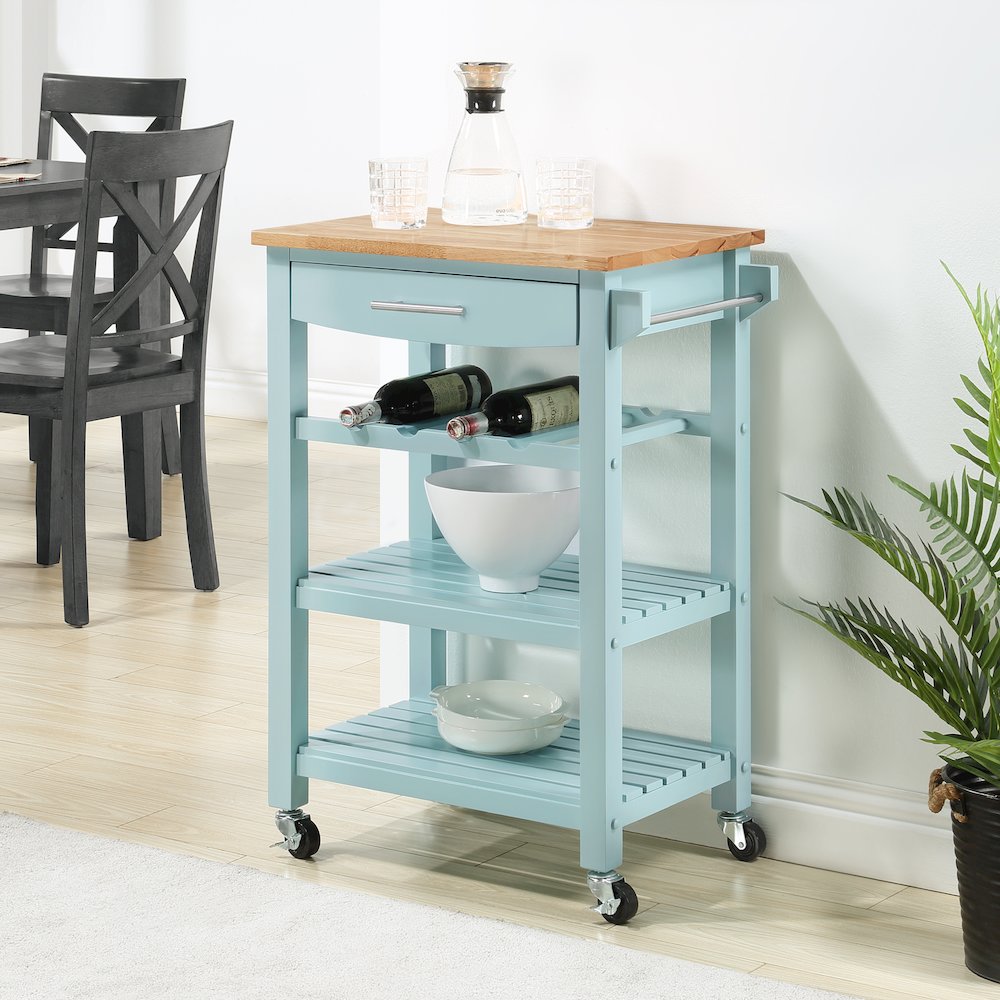 Ellaine 4 Tier Butcher Block Kitchen Cart with Drawer and Wine Rack. Picture 2