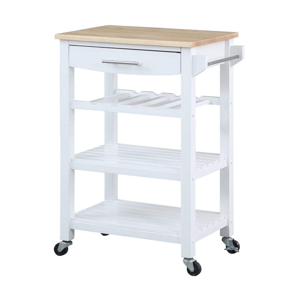 Ellaine 4 Tier Butcher Block Kitchen Cart with Drawer and Wine Rack. Picture 1