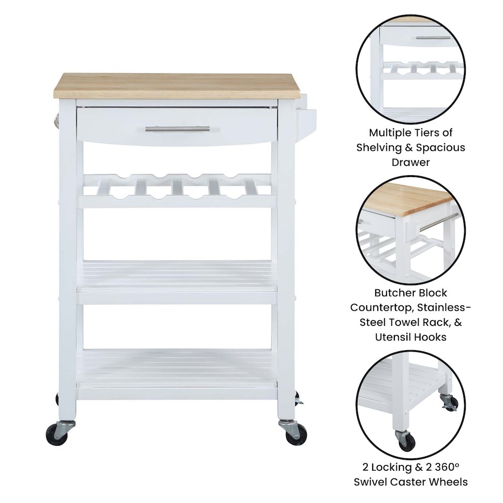 Ellaine 4 Tier Butcher Block Kitchen Cart with Drawer and Wine Rack. Picture 9