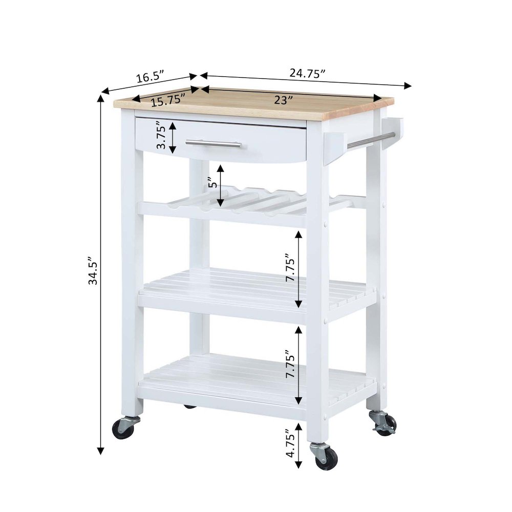 Ellaine 4 Tier Butcher Block Kitchen Cart with Drawer and Wine Rack. Picture 10