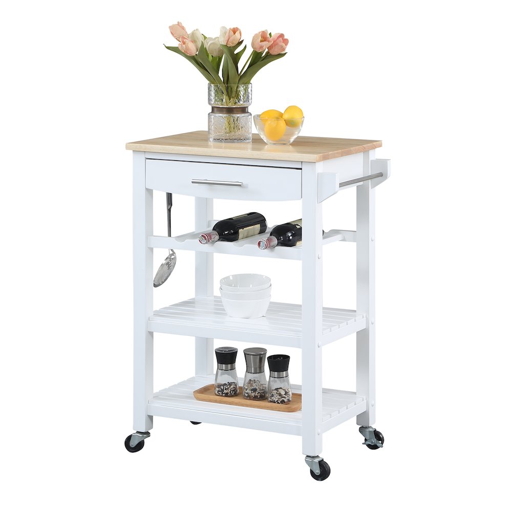 Ellaine 4 Tier Butcher Block Kitchen Cart with Drawer and Wine Rack. Picture 2