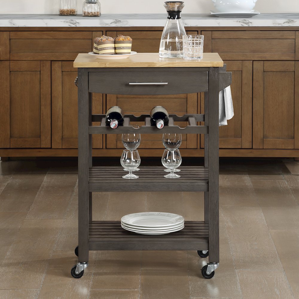 Ellaine 4 Tier Butcher Block Kitchen Cart with Drawer and Wine Rack. Picture 2