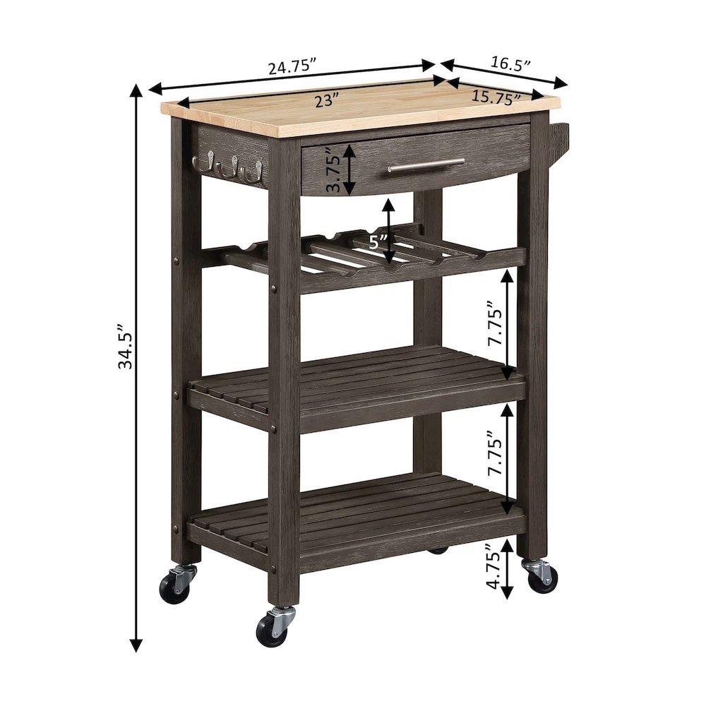 Ellaine 4 Tier Butcher Block Kitchen Cart with Drawer and Wine Rack. Picture 10