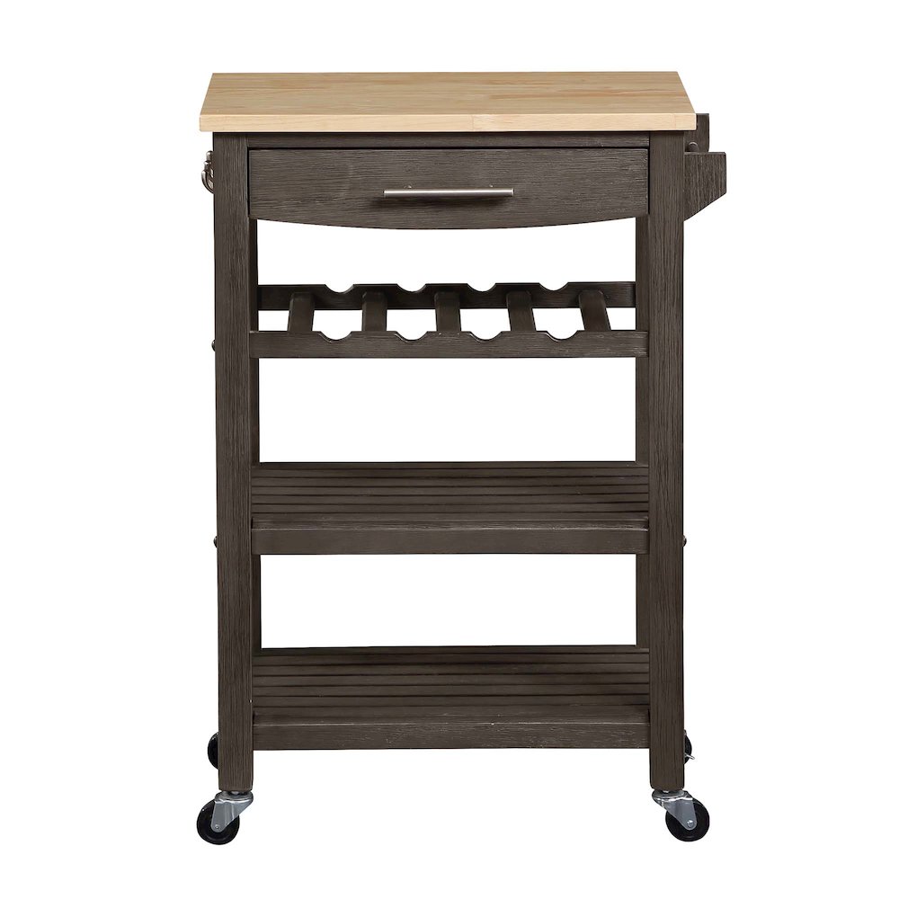 Ellaine 4 Tier Butcher Block Kitchen Cart with Drawer and Wine Rack. Picture 8