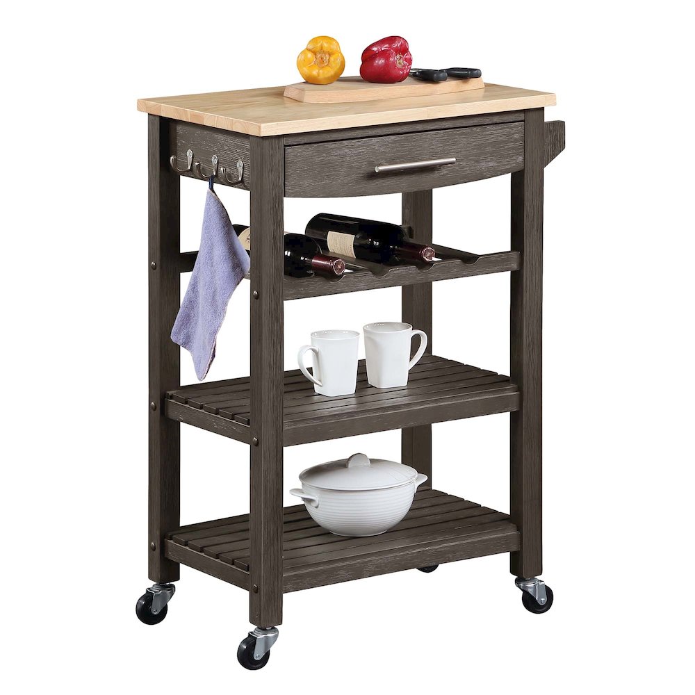 Ellaine 4 Tier Butcher Block Kitchen Cart with Drawer and Wine Rack. Picture 2