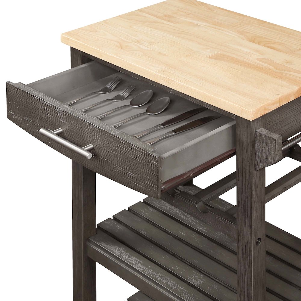 Ellaine 4 Tier Butcher Block Kitchen Cart with Drawer and Wine Rack. Picture 3