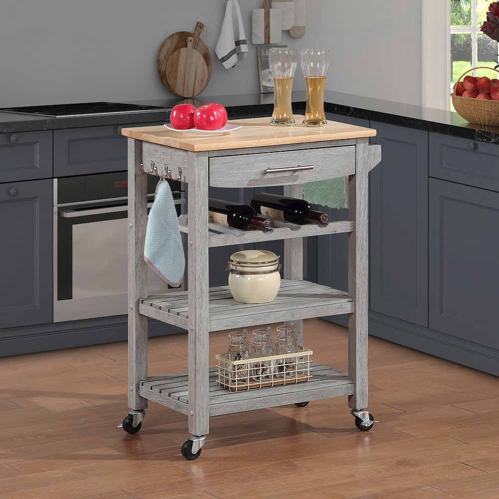 Ellaine 4 Tier Butcher Block Kitchen Cart with Drawer and Wine Rack. Picture 2