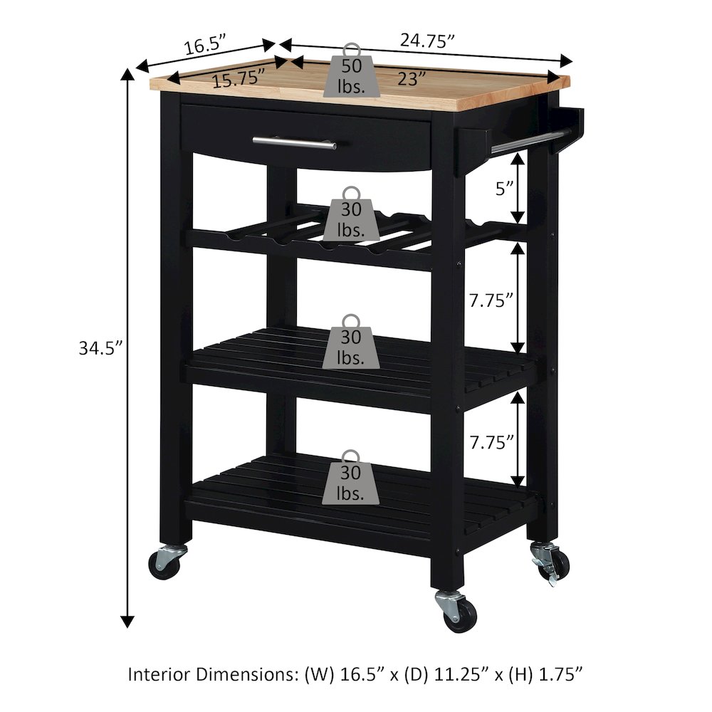 Ellaine 4 Tier Butcher Block Kitchen Cart with Drawer and Wine Rack. Picture 5