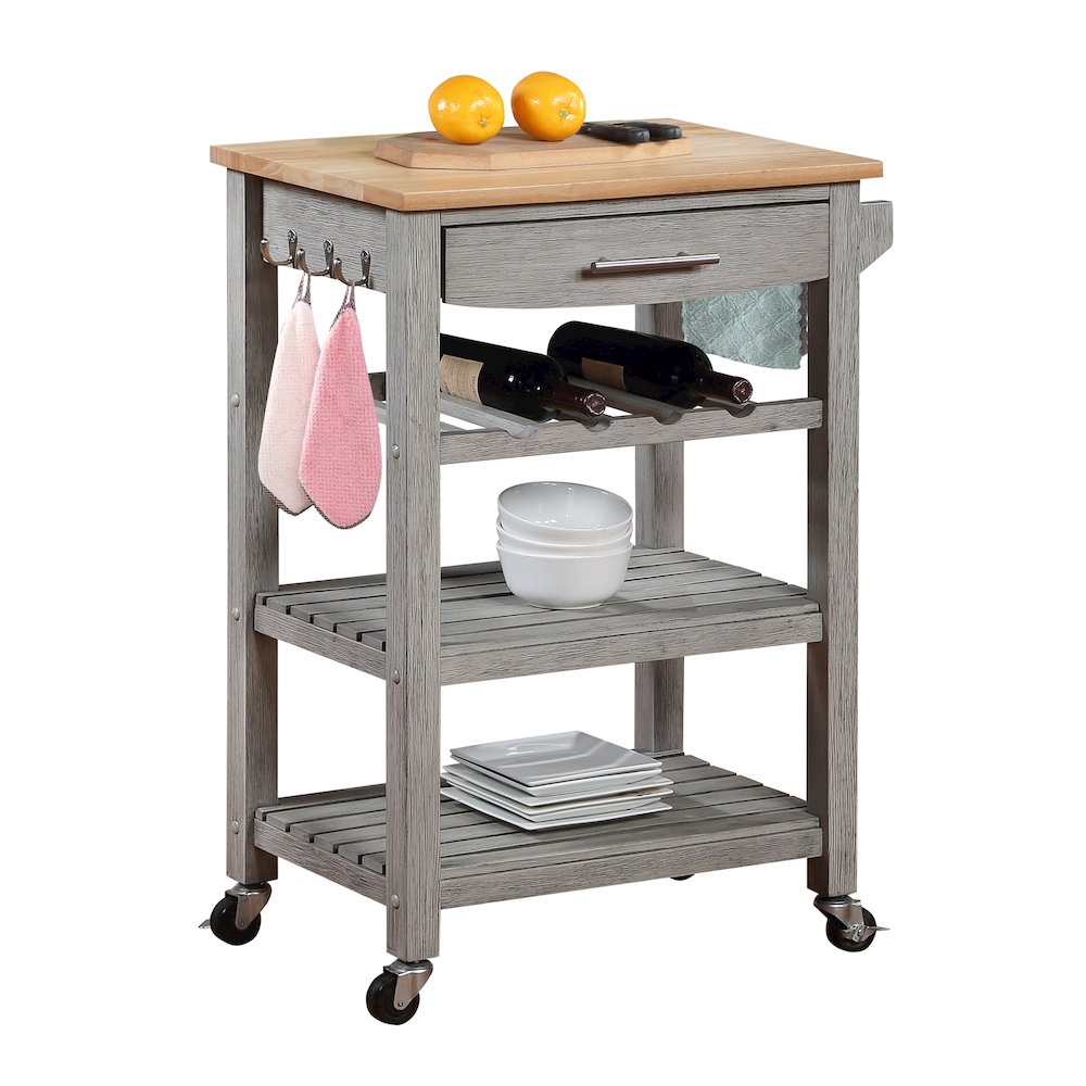 Ellaine 4 Tier Butcher Block Kitchen Cart with Drawer and Wine Rack. Picture 3